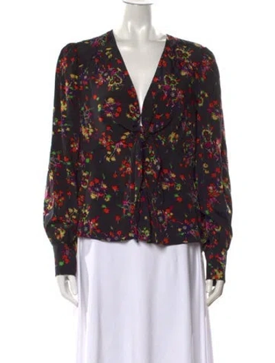 Pre-owned Veronica Beard Silk Floral Print Blouse In Black