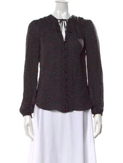 Pre-owned Veronica Beard Silk Floral Print Blouse In Black