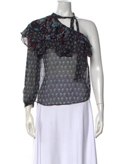Pre-owned Veronica Beard Silk Floral Print Blouse In Black