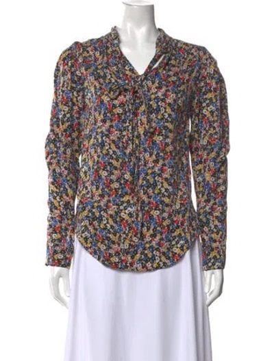 Pre-owned Veronica Beard Silk Floral Print Blouse In Black