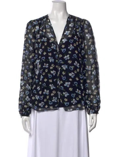 Pre-owned Veronica Beard Silk Floral Print Blouse In Black