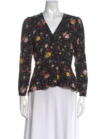 Pre-owned Veronica Beard Silk Floral Print Blouse In Black