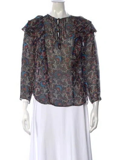 Pre-owned Veronica Beard Silk Floral Print Blouse In Black