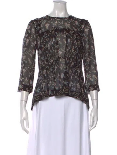 Pre-owned Veronica Beard Silk Floral Print Blouse In Black