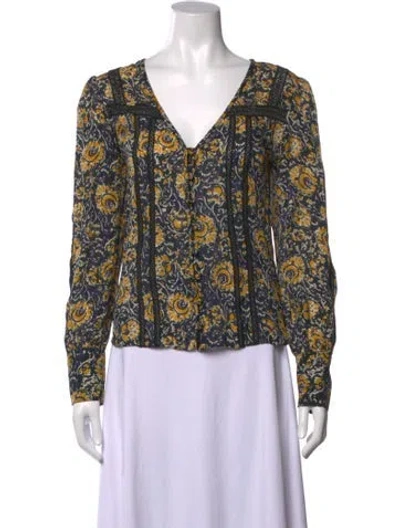 Pre-owned Veronica Beard Silk Floral Print Blouse In Black