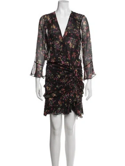 Pre-owned Veronica Beard Silk Floral Print Blouse In Black