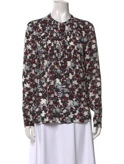 Pre-owned Veronica Beard Silk Floral Print Blouse In Black