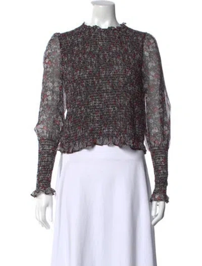 Pre-owned Veronica Beard Silk Floral Print Blouse In Black