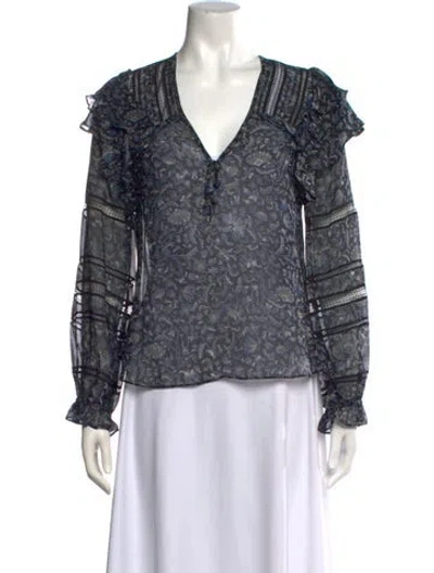Pre-owned Veronica Beard Silk Floral Print Blouse In Black