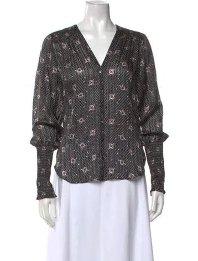 Pre-owned Veronica Beard Silk Floral Print Blouse In Black