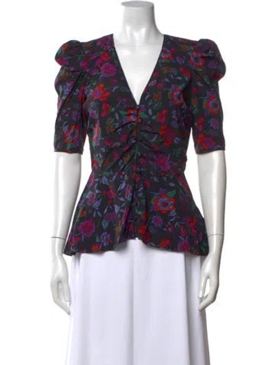 Pre-owned Veronica Beard Silk Floral Print Blouse In Black