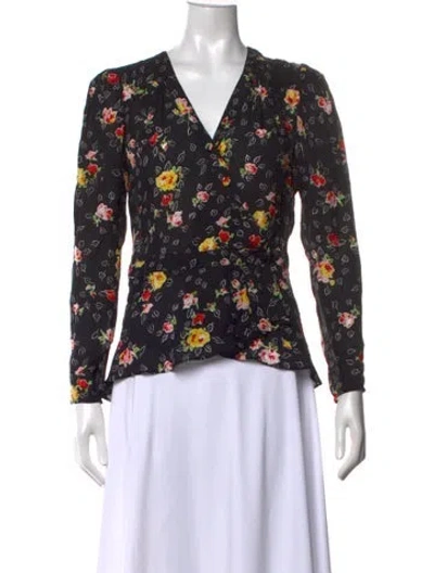 Pre-owned Veronica Beard Silk Floral Print Blouse In Black