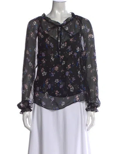 Pre-owned Veronica Beard Silk Floral Print Blouse In Black