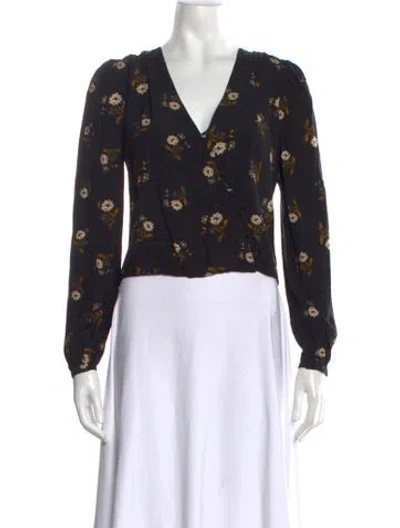 Pre-owned Veronica Beard Silk Floral Print Blouse In Black