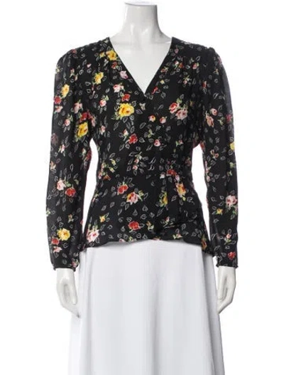 Pre-owned Veronica Beard Silk Floral Print Blouse In Black