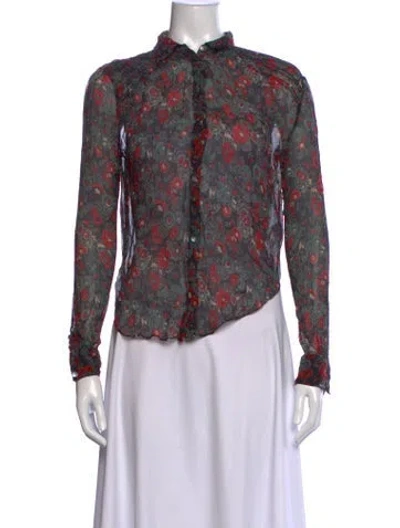 Pre-owned Veronica Beard Silk Floral Print Blouse In Black