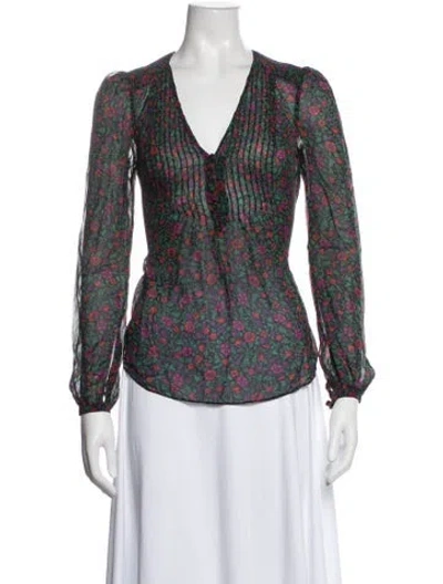 Pre-owned Veronica Beard Silk Floral Print Blouse In Black