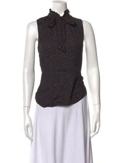 Pre-owned Veronica Beard Silk Floral Print Blouse In Black