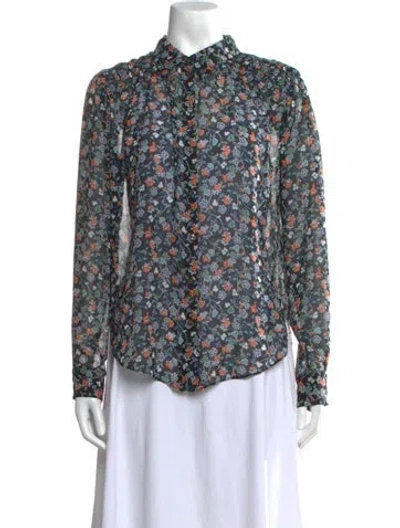 Pre-owned Veronica Beard Silk Floral Print Blouse In Black