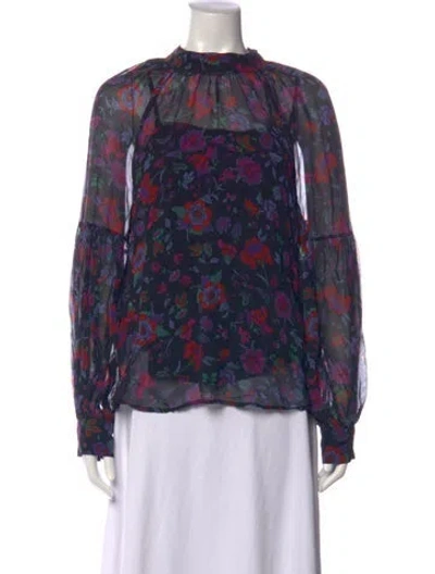 Pre-owned Veronica Beard Silk Floral Print Blouse In Black