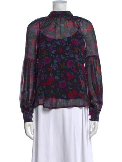 Pre-owned Veronica Beard Silk Floral Print Blouse In Black