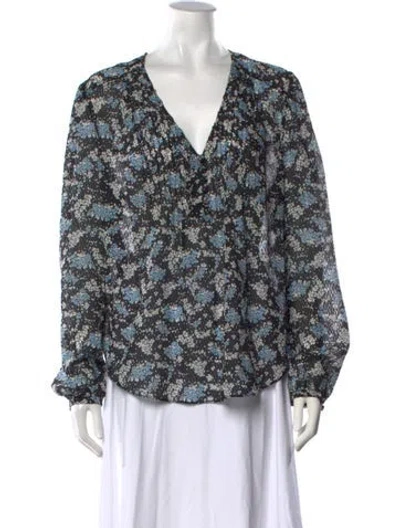 Pre-owned Veronica Beard Silk Floral Print Blouse In Black