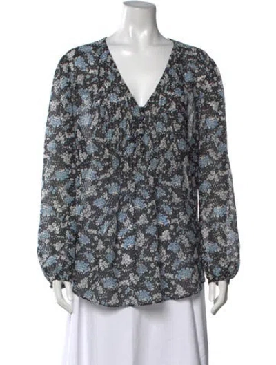 Pre-owned Veronica Beard Silk Floral Print Blouse In Black