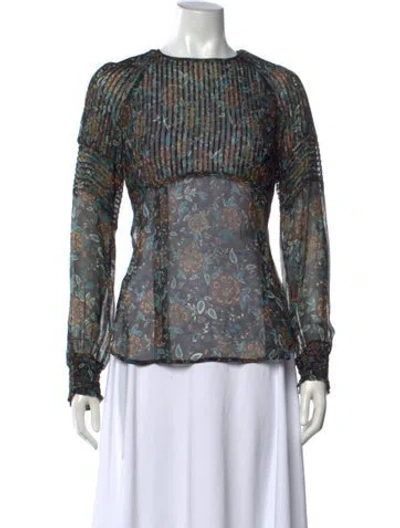 Pre-owned Veronica Beard Silk Floral Print Blouse In Black/blue
