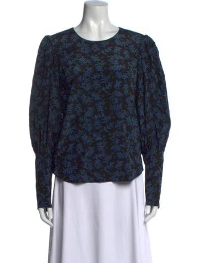 Pre-owned Veronica Beard Silk Floral Print Blouse In Black/blue