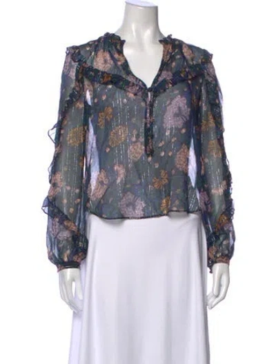 Pre-owned Veronica Beard Silk Floral Print Blouse In Black/blue
