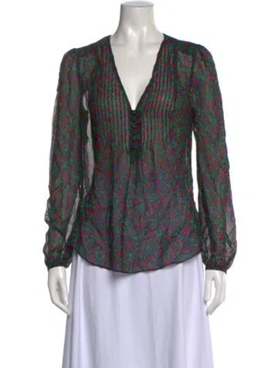 Pre-owned Veronica Beard Silk Floral Print Blouse In Black/green