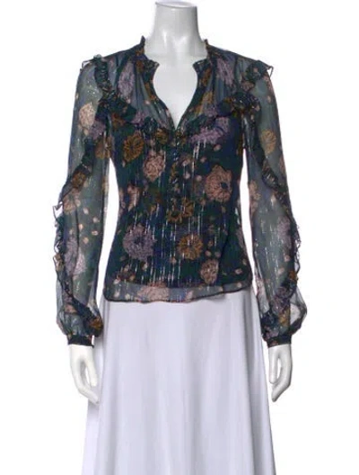 Pre-owned Veronica Beard Silk Floral Print Blouse In Black/metallic