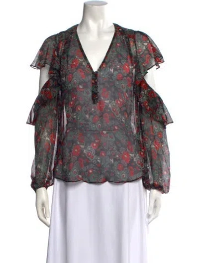 Pre-owned Veronica Beard Silk Floral Print Blouse In Black/red