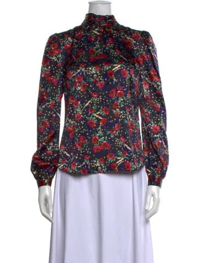 Pre-owned Veronica Beard Silk Floral Print Blouse In Black/red