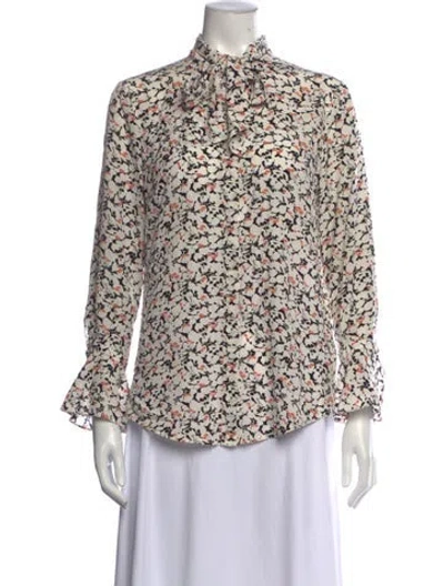 Pre-owned Veronica Beard Silk Floral Print Blouse In Black/white