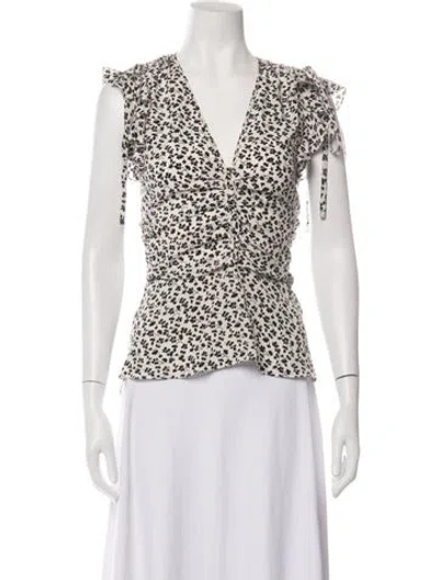 Pre-owned Veronica Beard Silk Floral Print Blouse In Black/white