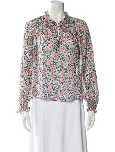 Pre-owned Veronica Beard Silk Floral Print Blouse In Blue