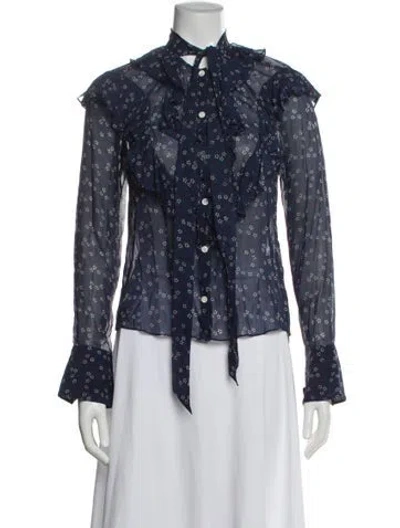 Pre-owned Veronica Beard Silk Floral Print Blouse In Blue