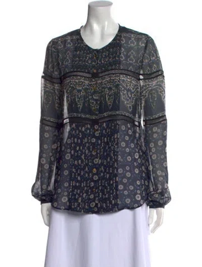 Pre-owned Veronica Beard Silk Floral Print Blouse In Blue