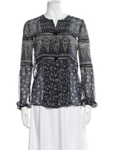 Pre-owned Veronica Beard Silk Floral Print Blouse In Blue