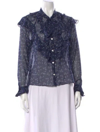 Pre-owned Veronica Beard Silk Floral Print Blouse In Blue