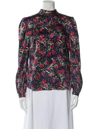 Pre-owned Veronica Beard Silk Floral Print Blouse In Blue