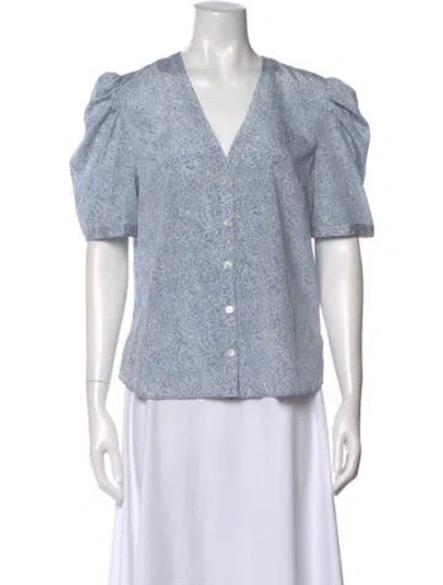 Pre-owned Veronica Beard Silk Floral Print Blouse In Blue