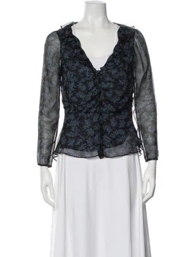Pre-owned Veronica Beard Silk Floral Print Blouse In Blue