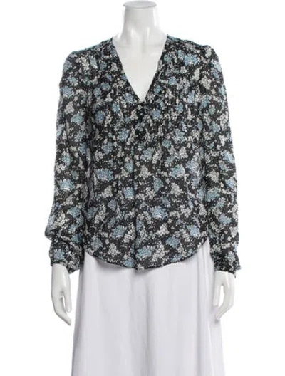Pre-owned Veronica Beard Silk Floral Print Blouse In Blue