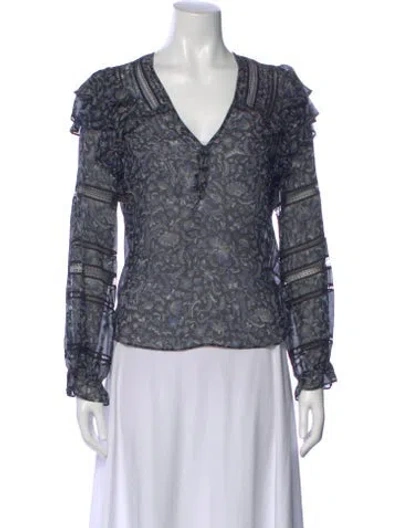 Pre-owned Veronica Beard Silk Floral Print Blouse In Blue