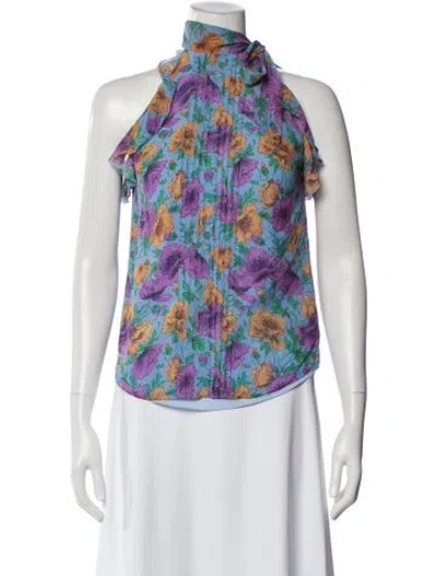 Pre-owned Veronica Beard Silk Floral Print Blouse In Blue