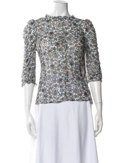 Pre-owned Veronica Beard Silk Floral Print Blouse In Blue