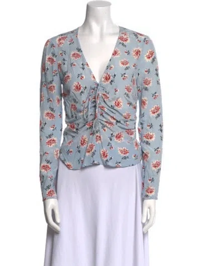 Pre-owned Veronica Beard Silk Floral Print Blouse In Blue