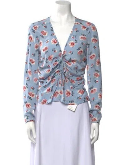 Pre-owned Veronica Beard Silk Floral Print Blouse In Blue